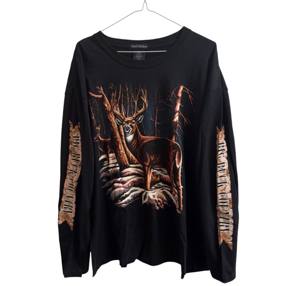 Vintage White Tail Deer Buck Long Sleeve T Shirt Black Wildlife Nature Hippie - Picture 9 of 9
